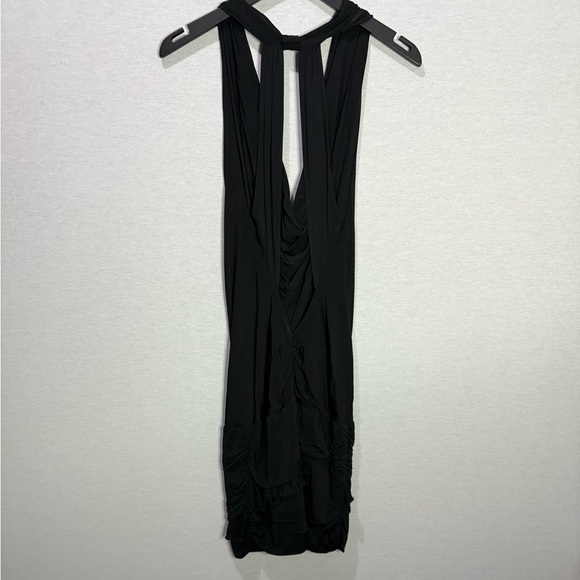 MARCIANO Black Dress with Cowl Neck, Low Back, and Ruffle Detailing - Picture 4 of 8
